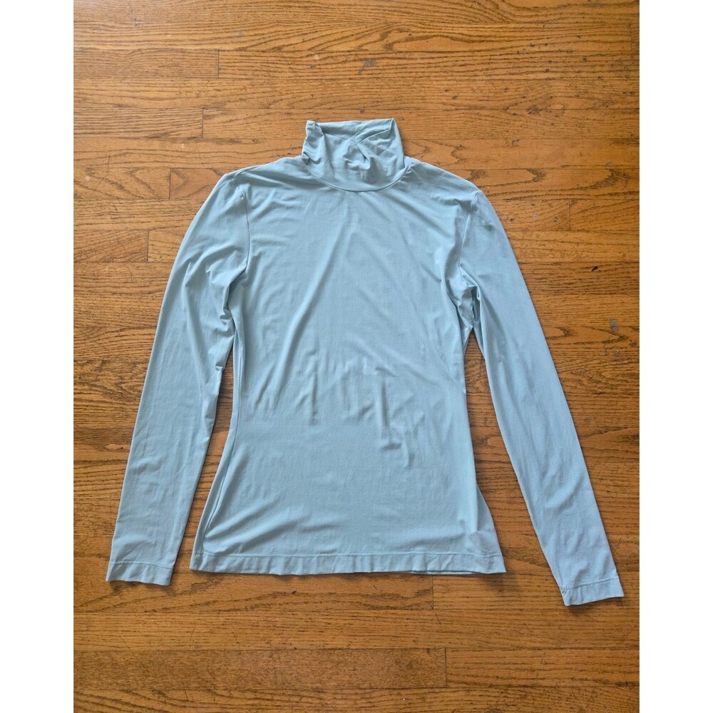 St. John Long Sleeve Mock Neck Teal Jersey Top Size Small Stretchy